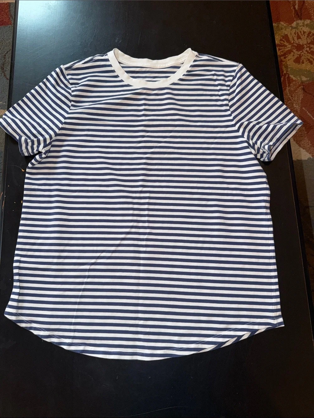 lululemon love crewneck Navy and White Striped Short Sleeve Tee